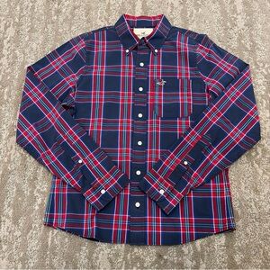 Hollister Plaid Button Down Shirt Size Large Men Long Sleeve Blue Red Green